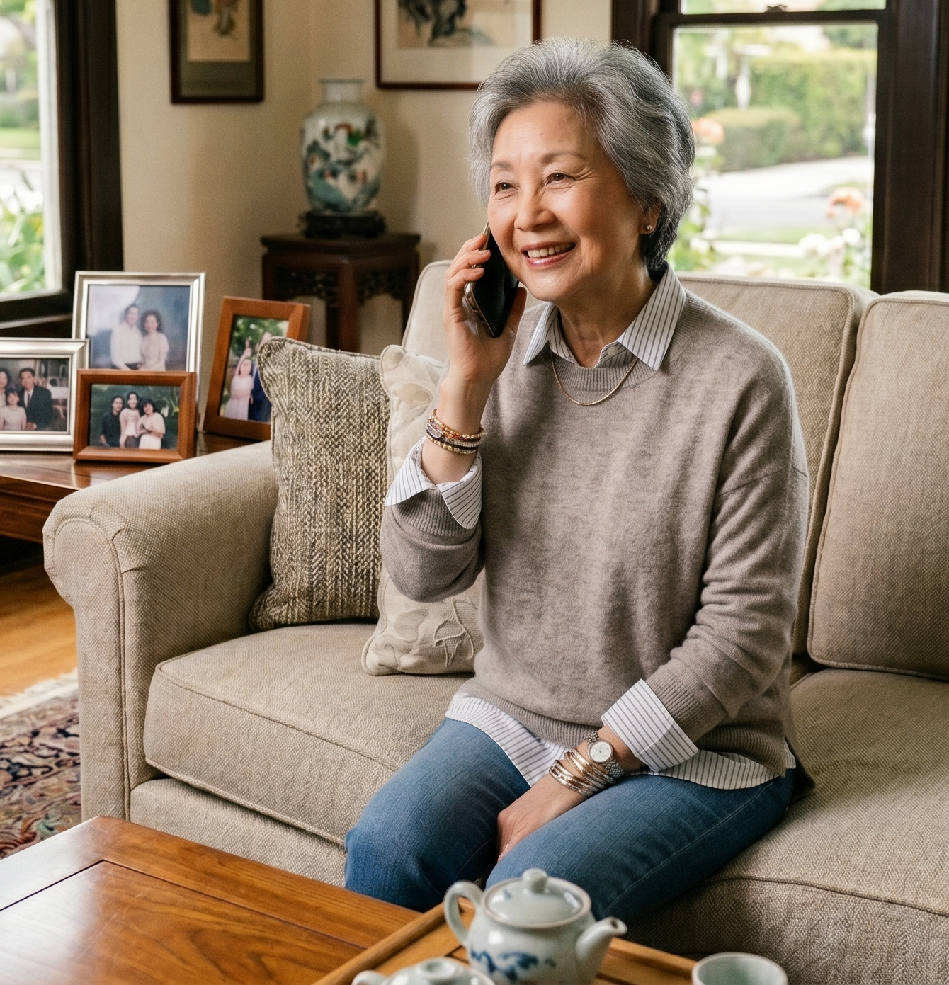 Grandma answering by phone